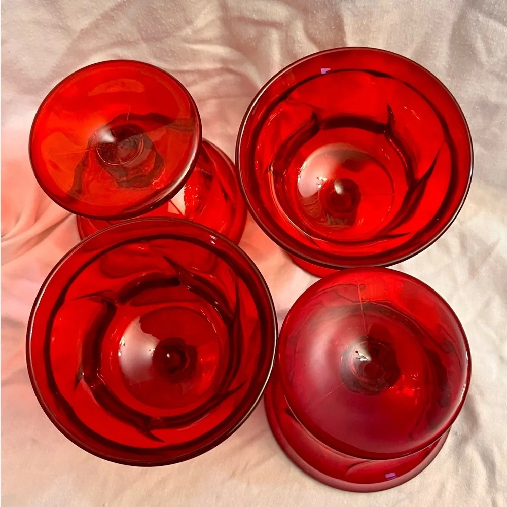 Fostoria Jamestown Ruby Red Sherbet Champagne Glasses Swirl Vintage Set of 4